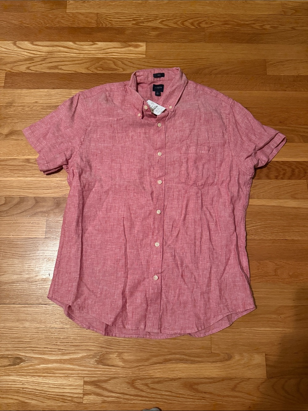 J. Crew Men's Pink/red Short-Sleeve Button-Down Linen Blend Shirt